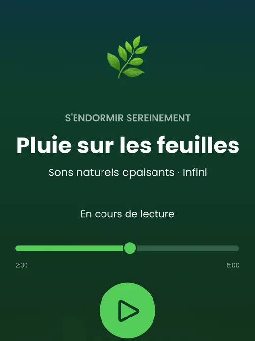 Le son apaisant « Pluie sur les feuilles », sur fond vert.