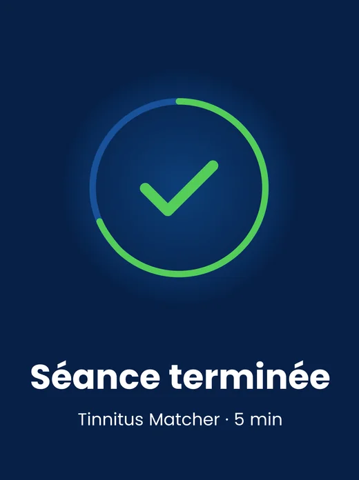 « Séance terminée », une coche verte dans un cercle.