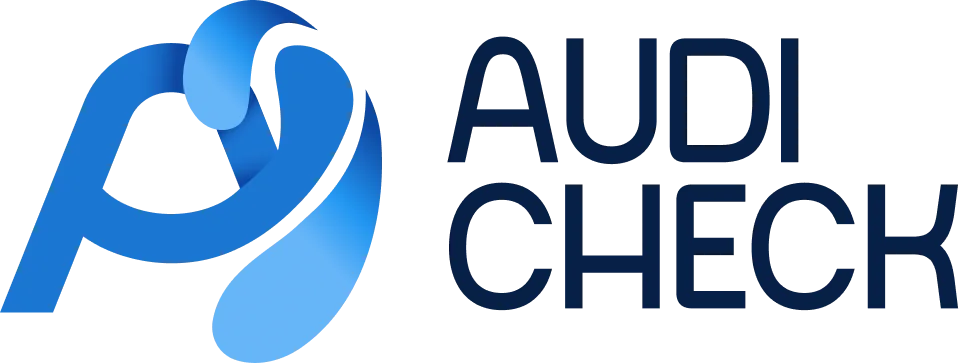 Le logo AudiCheck&nbsp;: le symbole, puis « AUDI CHECK » sur deux lignes.