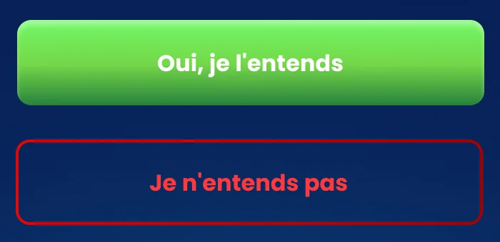 Les boutons du test&nbsp;: « Oui, je l’entends » en vert, « Je n’entends pas » en rouge.