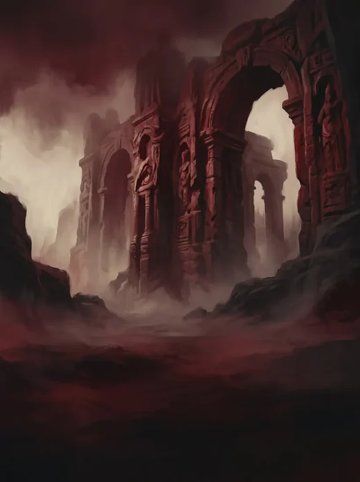 Carte « monde épique »&nbsp;: des ruines dans la brume.