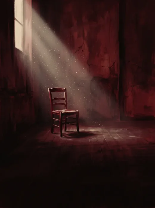Carte « hantée »&nbsp;: une chaise dans un rayon de lumière.