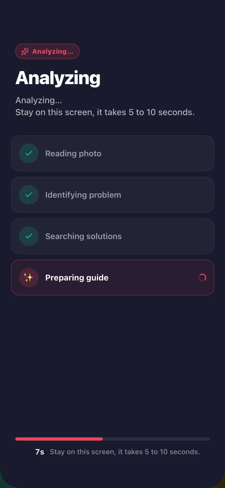 FixScan en anglais&nbsp;: « Analyzing », le même écran d’analyse.