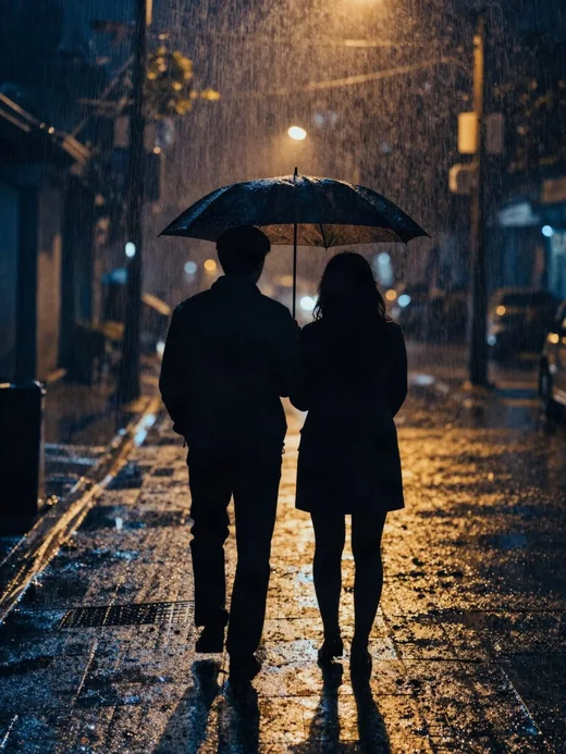 « Une belle histoire d’amour, ça me touche toujours »&nbsp;: deux silhouettes sous un parapluie.