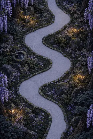 Le même thème en chemin vu de haut, avec ses virages.