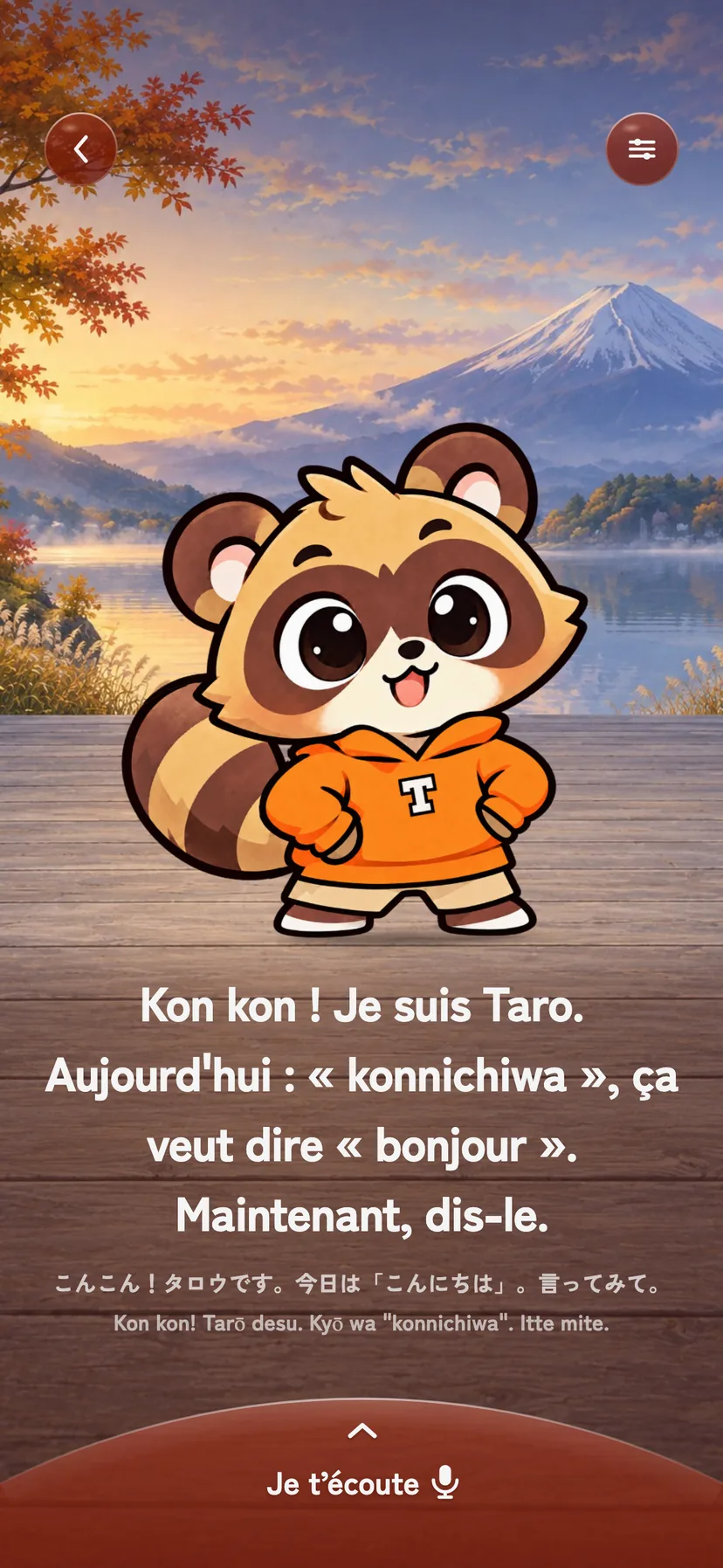 La séance&nbsp;: Taro devant le mont Fuji, sa réplique en trois lignes.