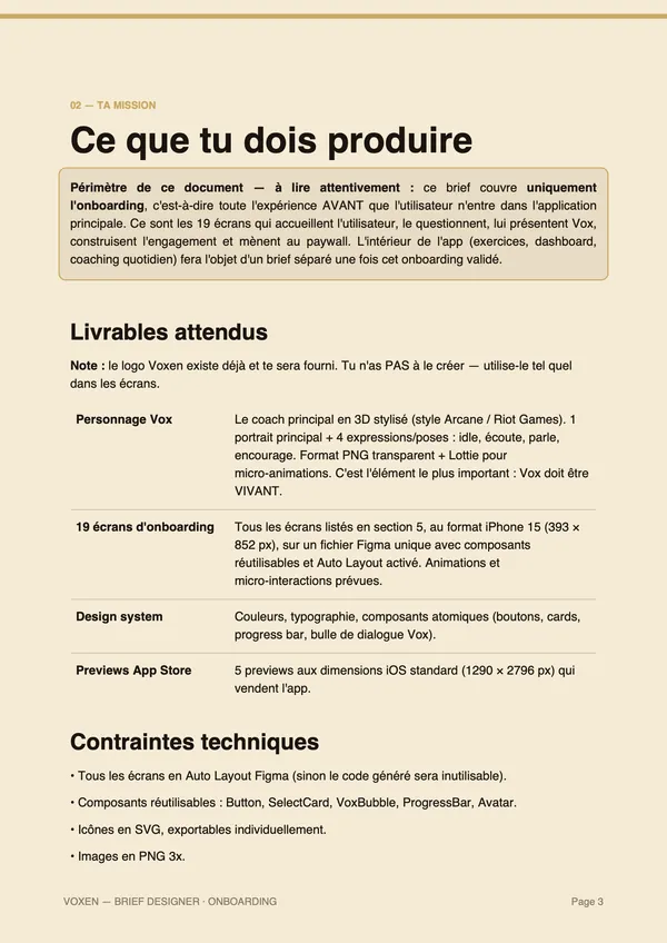 La page «&nbsp;Ce que tu dois produire&nbsp;» du brief&nbsp;: les livrables.
