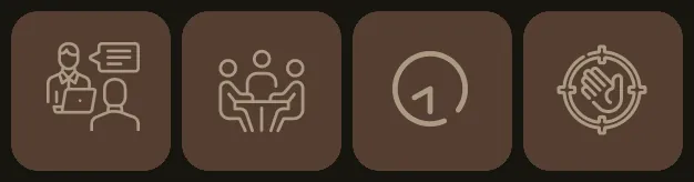 Les quatre icônes de l’onglet Pratique&nbsp;: entretien, réunion, pitch d’une minute, objection.