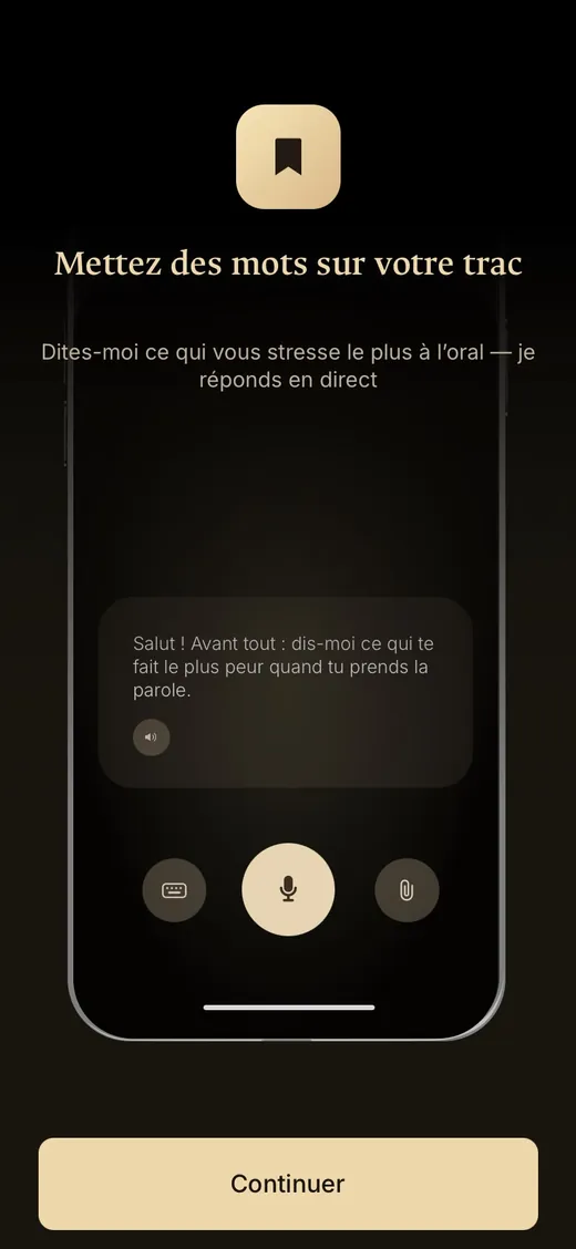 Une vraie capture iPhone de la mise en situation «&nbsp;Mettez des mots sur votre trac&nbsp;».